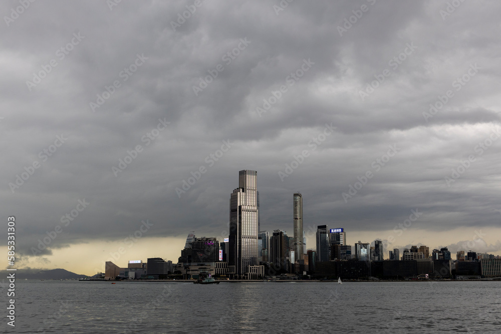 2023 Mar 26,Hong Kong.The scenery of Hong Kong in the rainy day, overlooking the Tsim Sha Tsui area of ​​Kowloon