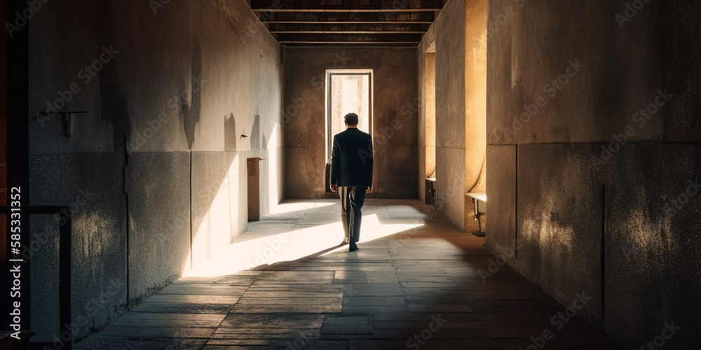 businessman walking alone with glowing light Generative AI