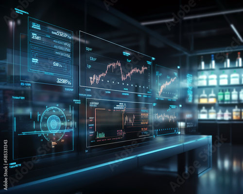 Businessmen analyse data, stock market report on oil and gas price movements. Financial dashboard with business intelligence performance indicators. Raw materials distribution industry. AI generated i