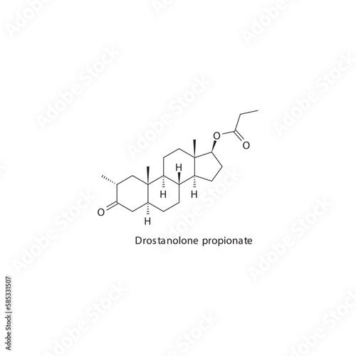 Drostanolone propionate flat skeletal molecular structure Anabolic steroid drug used in Adrenal insufficiency treatment. Vector illustration.