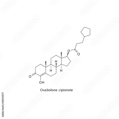 Oxabolone cipionate flat skeletal molecular structure Anabolic steroid drug used in Adrenal insufficiency treatment. Vector illustration. photo