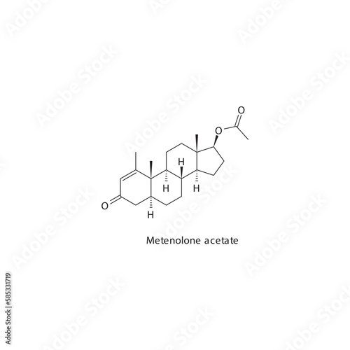 Metenolone acetate flat skeletal molecular structure Anabolic steroid drug used in Adrenal insufficiency treatment. Vector illustration.