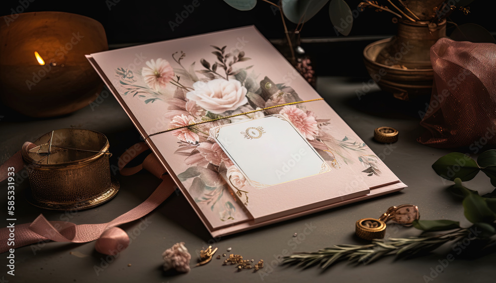 Wedding Invitation with Floral Illustrations