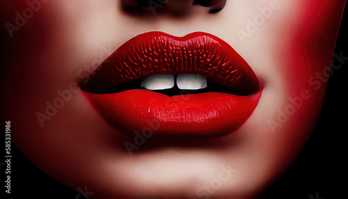 Dark Red Color Lipstick on Women s Lips With Generative AI