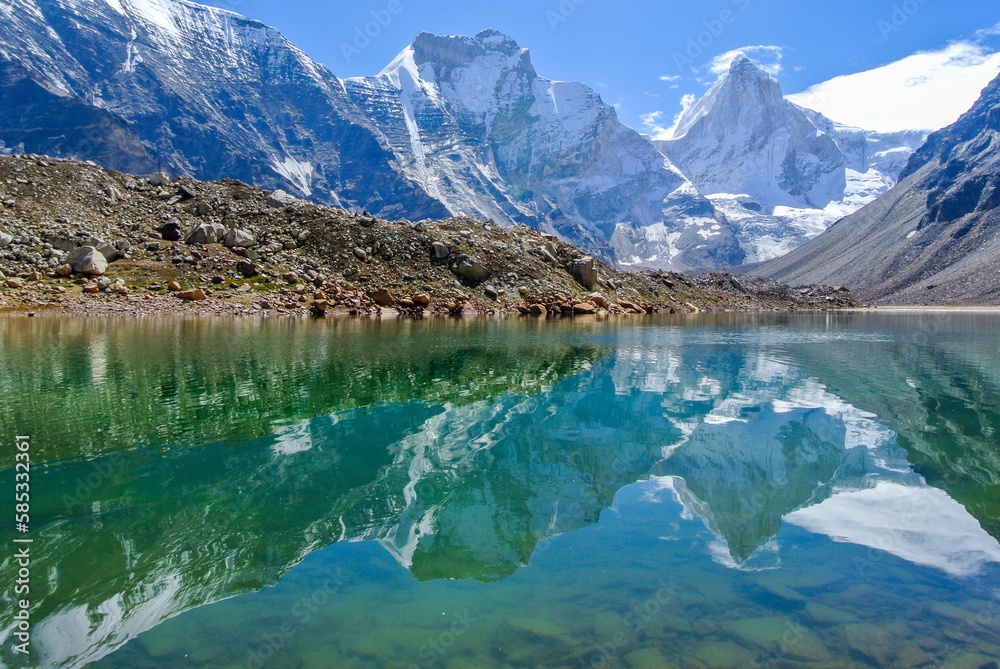 Reflection of Kedartal Lake with Mt. Thalaysagar, Mt. Bhrigupanth
