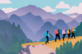 Group of hikers in the mountains Vector Illustration