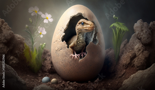 baby dinosaur hatching from its egg © VortexArtCo