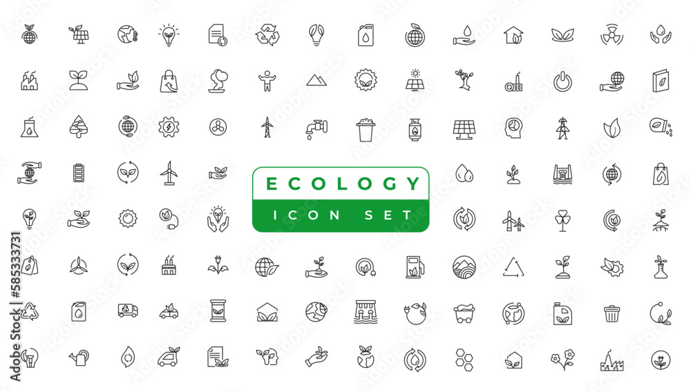 Ecology line icons set. Renewable energy outline icons collection. Solar panel, recycle, eco, bio, power, water - stock vector