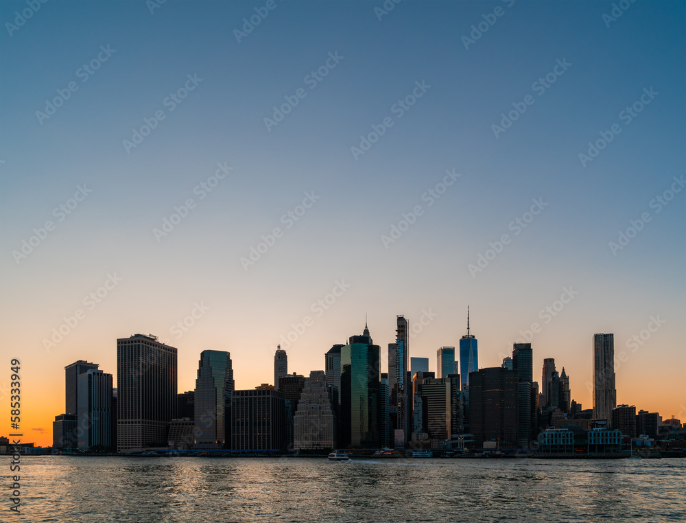 New York city and Hudson river in the evening