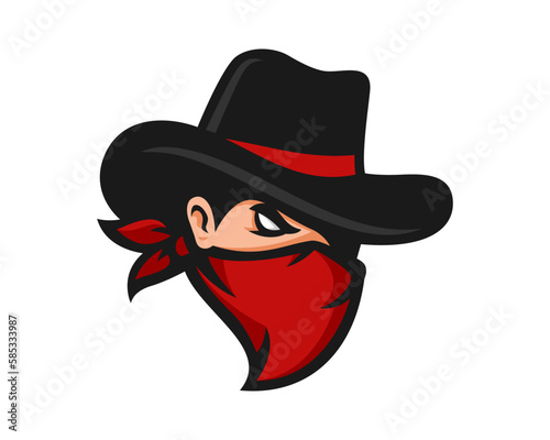 Cool bandit cowboy logo design, Western Gunslinger Bandit Wild West Cowboy Gangster with Bandana Scarf Mask photo