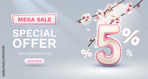 Special spring discount as a gift to the buyer, -5 Percentage off sale. Vector illustration