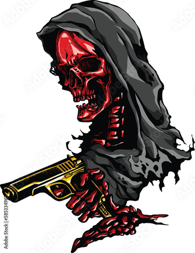 Grimm reaper with pistol tattoo vectors art unique design colorful