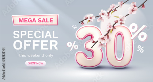 Special spring discount as a gift to the buyer, -30 Percentage off sale. Vector illustration