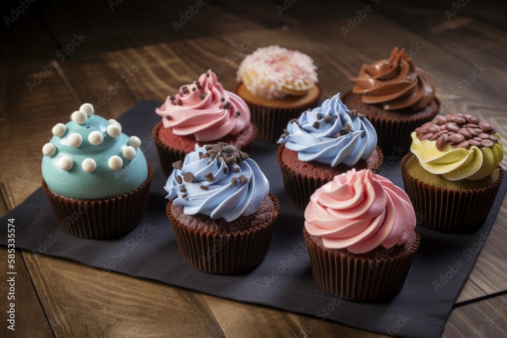 assortment of flavored cupcakes, generative ai