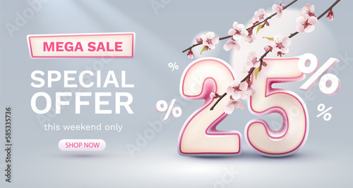 Special spring discount as a gift to the buyer, -25 Percentage off sale. Vector illustration