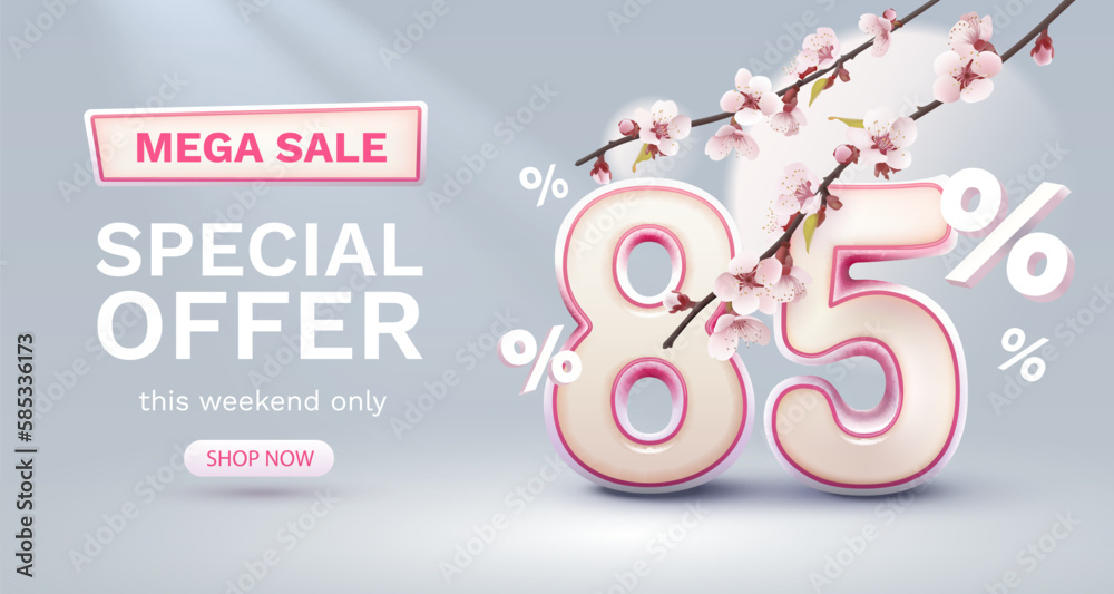 Special spring discount as a gift to the buyer, -85 Percentage off sale. Vector illustration