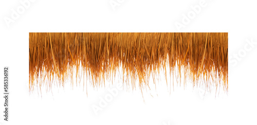 Fototapeta Thatching straw roof, from dry grass isolated on white transparent background, of the bar on the beach during the holiday season