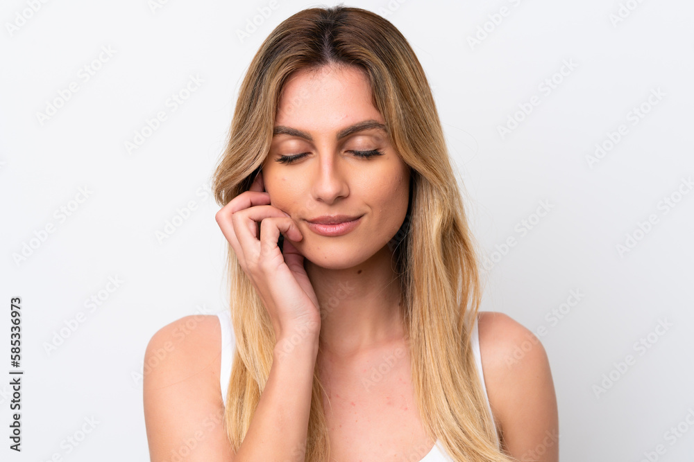 Young Uruguayan woman isolated on white background . Portrait Young Uruguayan woman isolated on white background . Portrait