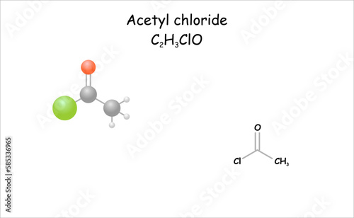 Stylized molecule model/structural formula of acetyl chloride.