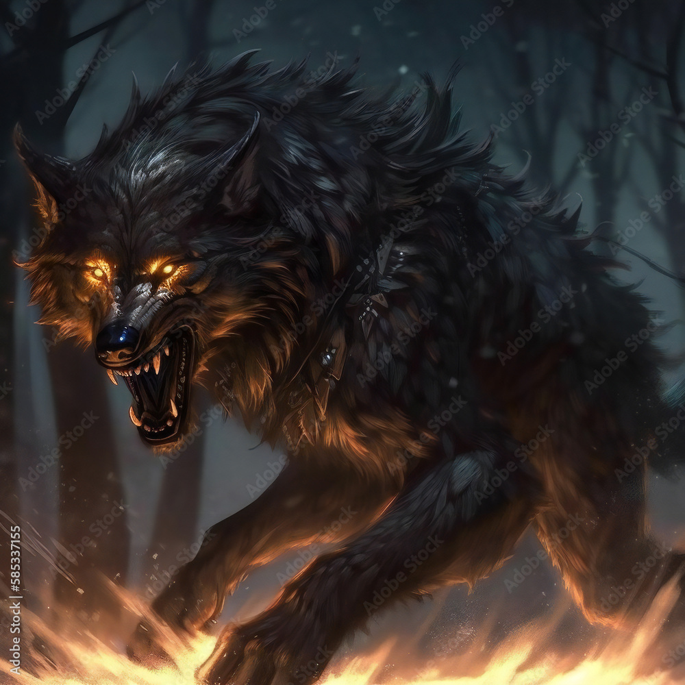 Fenrir, the Majestic and Powerful Wolf of Viking Myth, generative AI ...