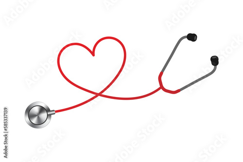 Stethoscope heart shape isolated on white background, heartbeat, medical health care logo, Vector, Illustration.