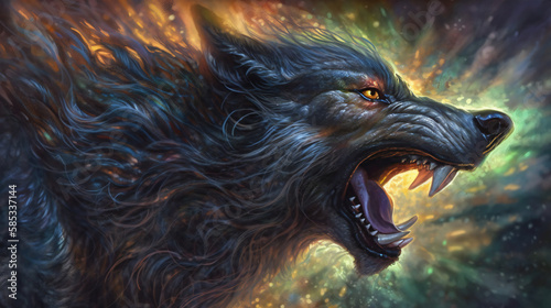 Fenrir, the Fierce Norse Wolf and Symbol of Strength, generative AI 