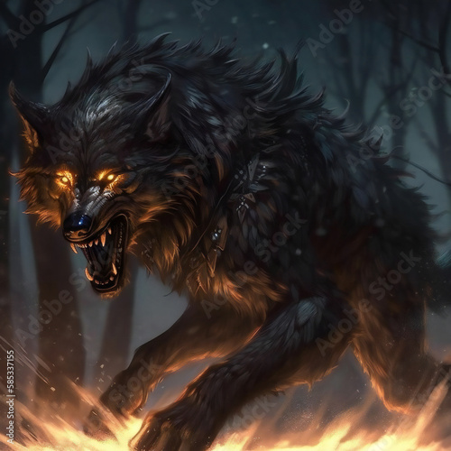 Fenrir, the Majestic and Powerful Wolf of Viking Myth, generative AI  © Marcos