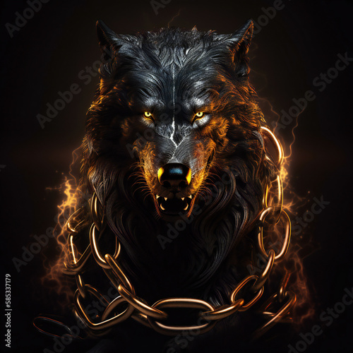 Fenrir, the Formidable Norse Wolf in Ancient Myth, generative AI
