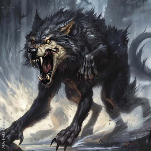 Fenrir, the Mighty Norse Wolf in Myth and Legend, generative AI

