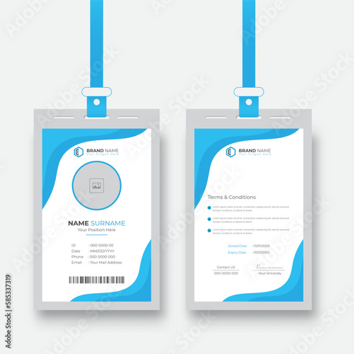 Abstract Blue Clean and simple layout id card design. Corporate company employee identity card template 