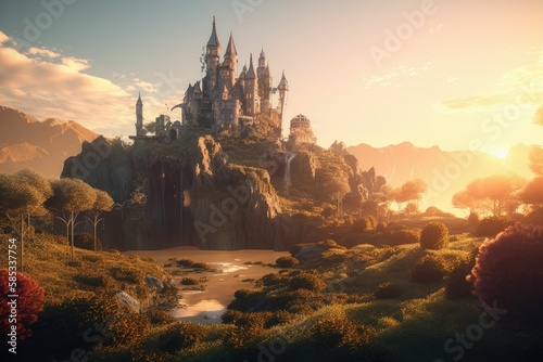sunset over the castle. Generative AI