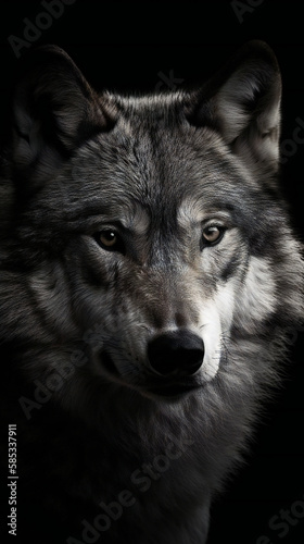 Majestic Wild Wolf, Portrait and Stance, generative AI