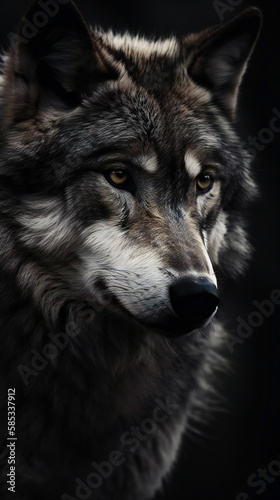 Majestic Wild Wolf  Portrait and Stance  generative AI