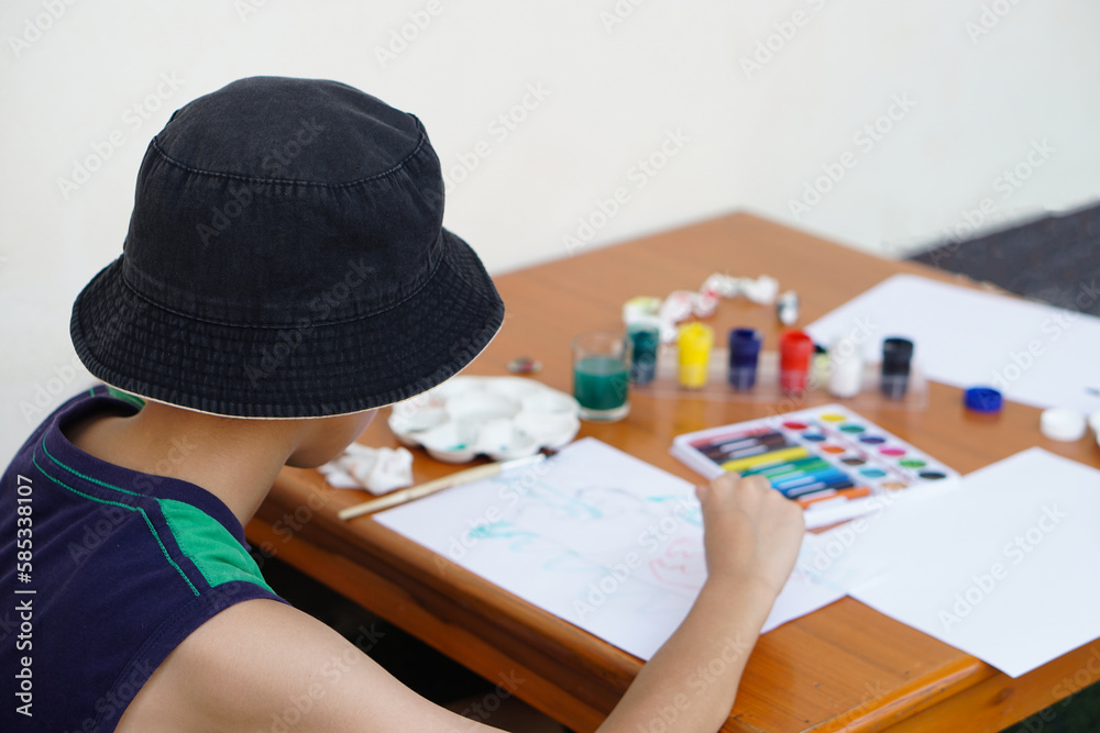 Student is studying art subject, drawing and painting. Concept, art