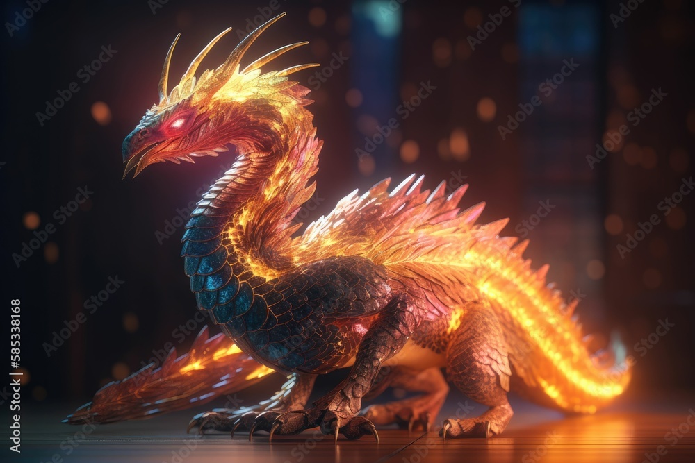 Fototapeta premium dragon on with glowing scales. Generative AI
