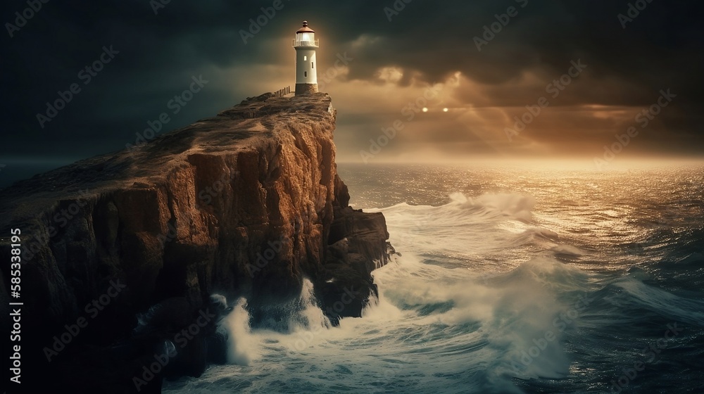 Majestic Lighthouse standing tall on a Cliff overlooking the Ocean