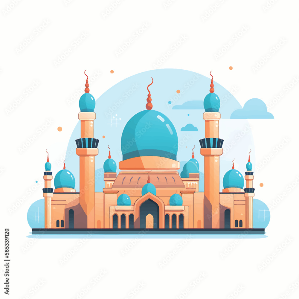 Flat and Cartoon Style Icon Illustrations of Muslim Mosque