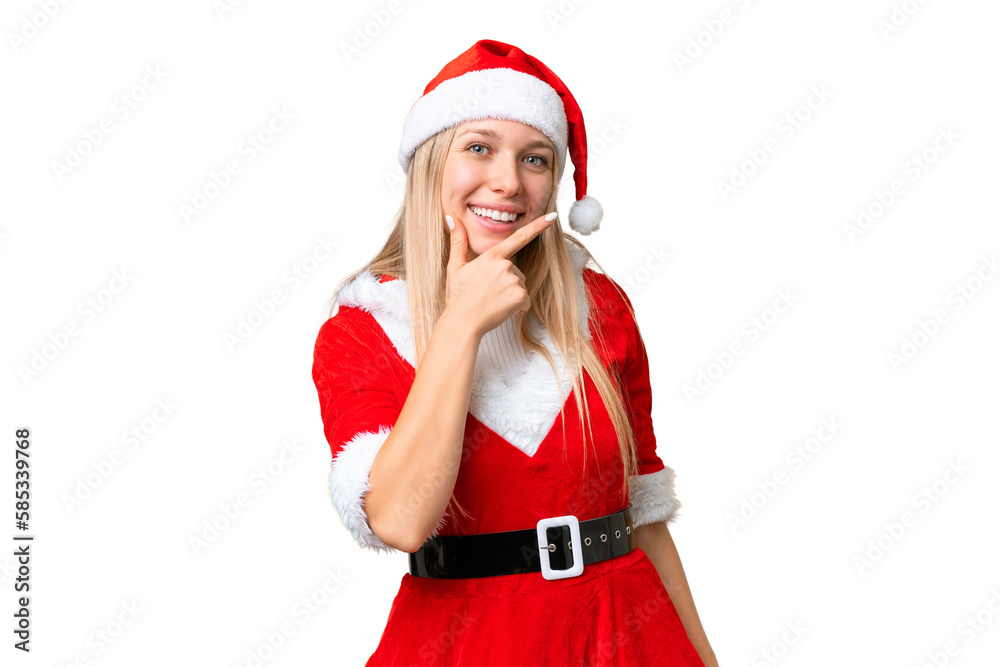 Young blonde woman with christmas hat over isolated chroma key background happy and smiling Young blonde woman with christmas hat over isolated chroma key background happy and smiling