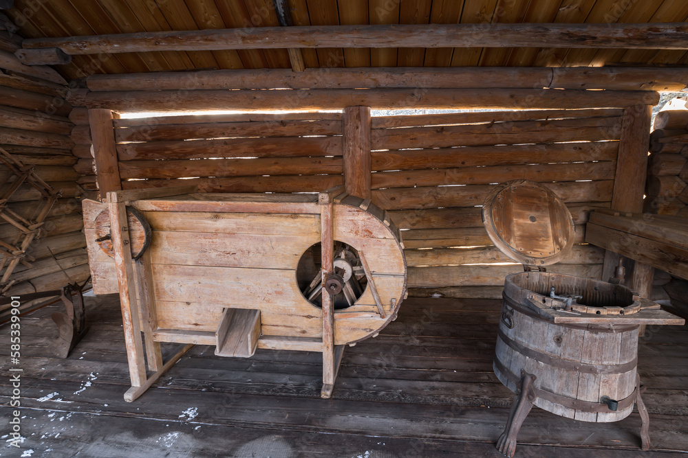 Interior of wooden house in Taltsy Architectural-Ethnographic Museum