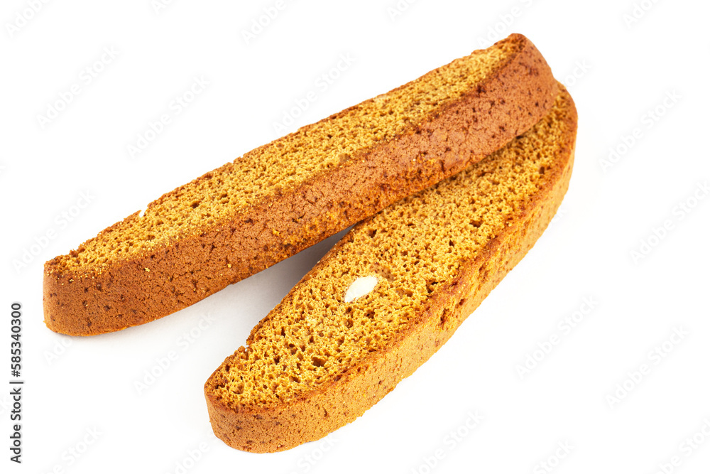 Isolated bruscetta bread sliced on a white background
