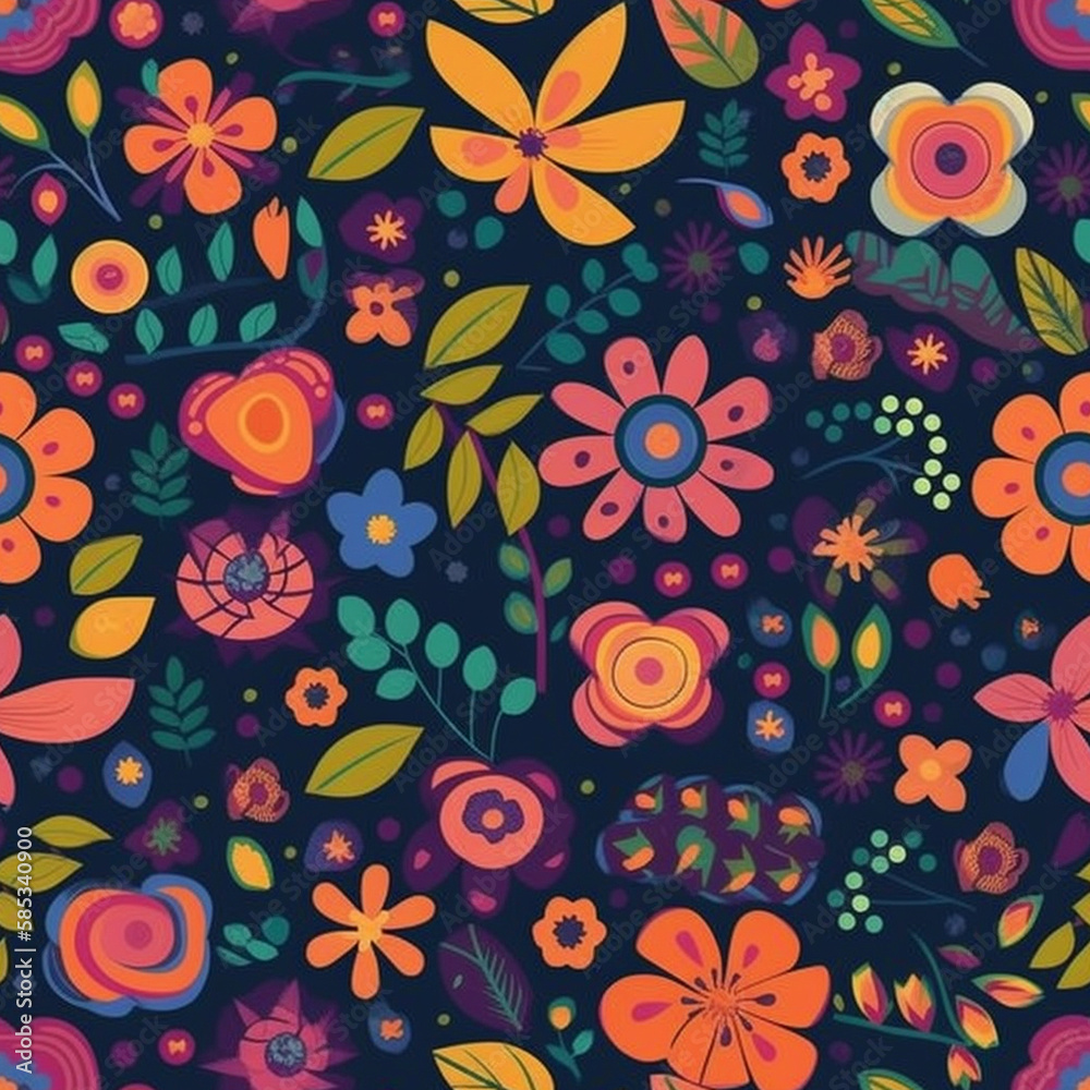 Fototapeta premium A lovely sameless illustration floral pattern featuring delicate pink, purple, and green flowers arranged in a natural and harmonious way