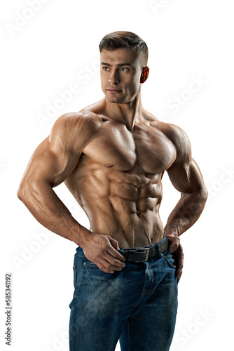 Schilderij op canvas Handsome shirtless muscular man portrait  transparent PNG