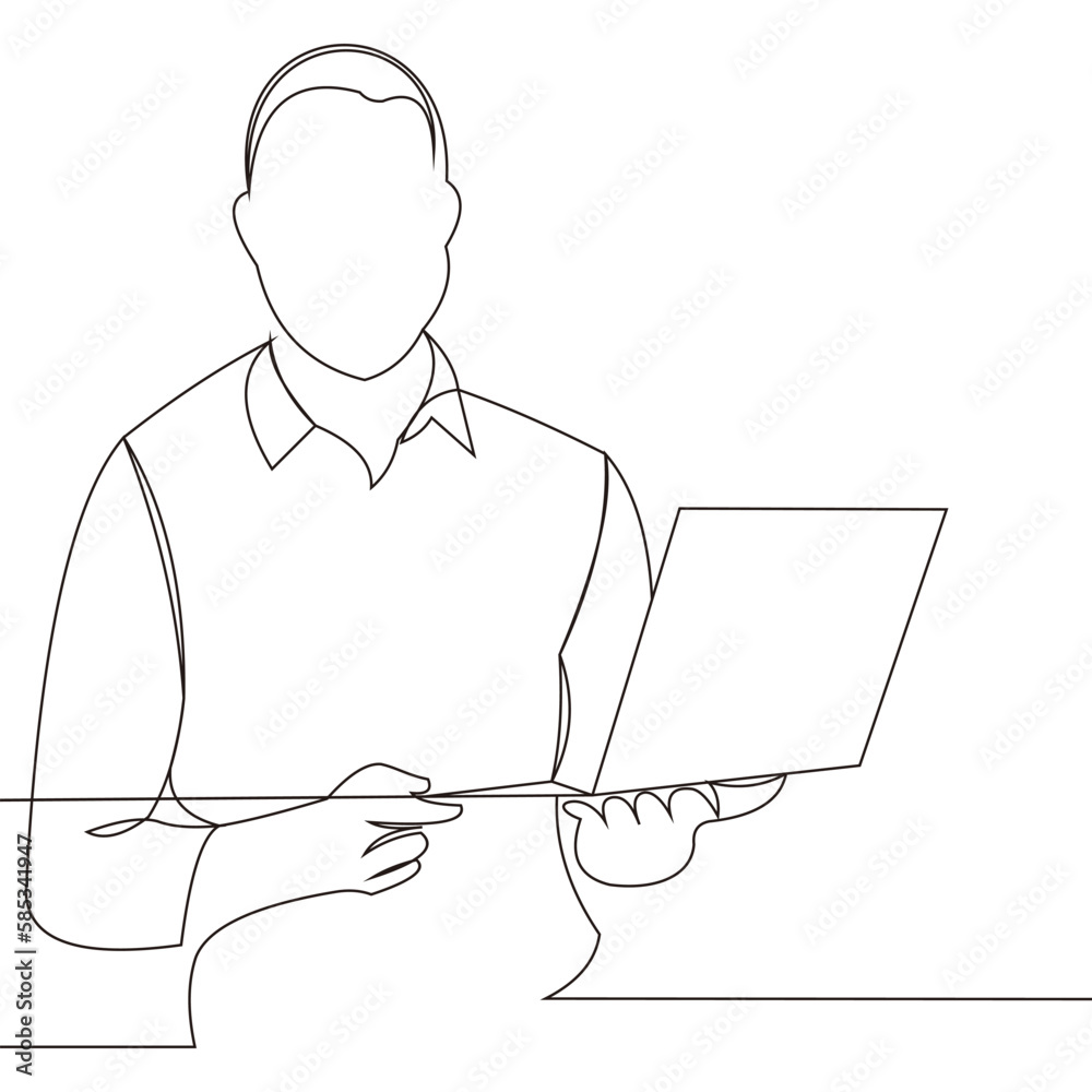 continuous line drawing of a man sitting in an office chair Stock ...