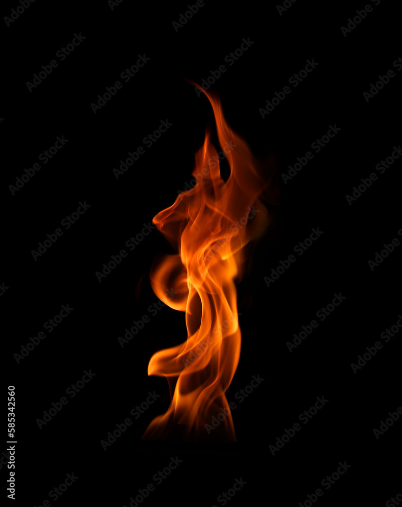 Include burning flame fire isolated on dark background for graphic design purposes.	