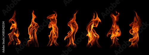Include burning flame fire isolated on dark background for graphic design purposes.