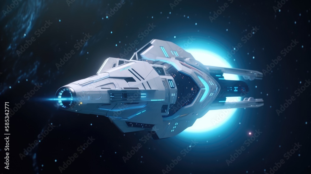 White spacship in deep space White spacship in deep space