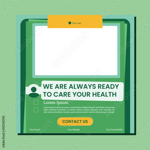Medical healthcare service social media post template design. Hospital, doctor, clinic and dentist health business promotion flyer poster.
