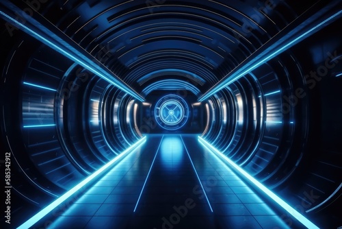 sci-fi hallway in a spaceship, made with generative ai