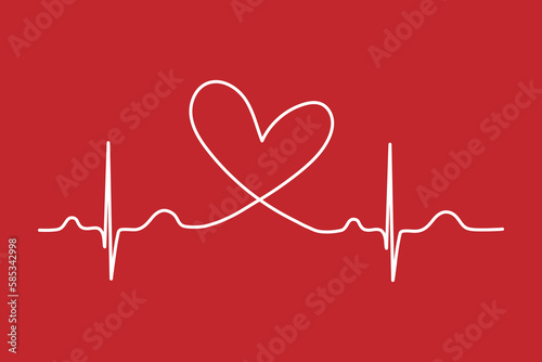 Normal electrocardiogram (ECG ,EKG) pattern with heart shape on red background.Pulse rate line.Cardiac beat.Vital sign.Medical health care concept.Vector.Illustration.