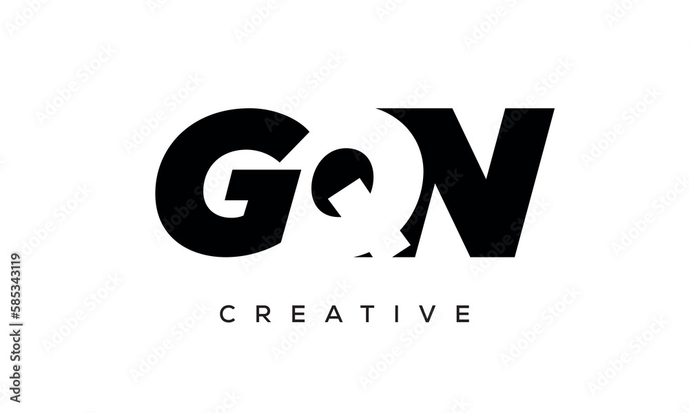 GQN letters negative space logo design. creative typography monogram vector GQN letters negative space logo design. creative typography monogram vector